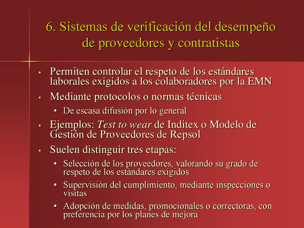 6. Sistemas de verificación del desempeño de proveedores y contratistas