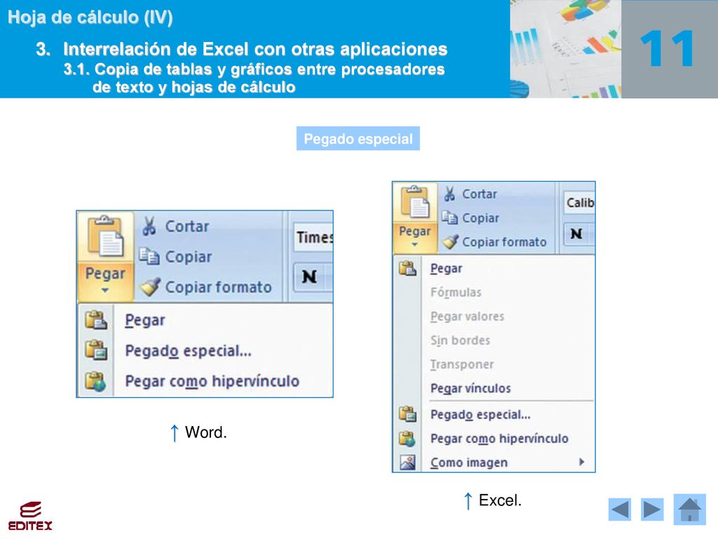 ↑ Word. ↑ Excel. 3. Interrelación de Excel con otras aplicaciones
