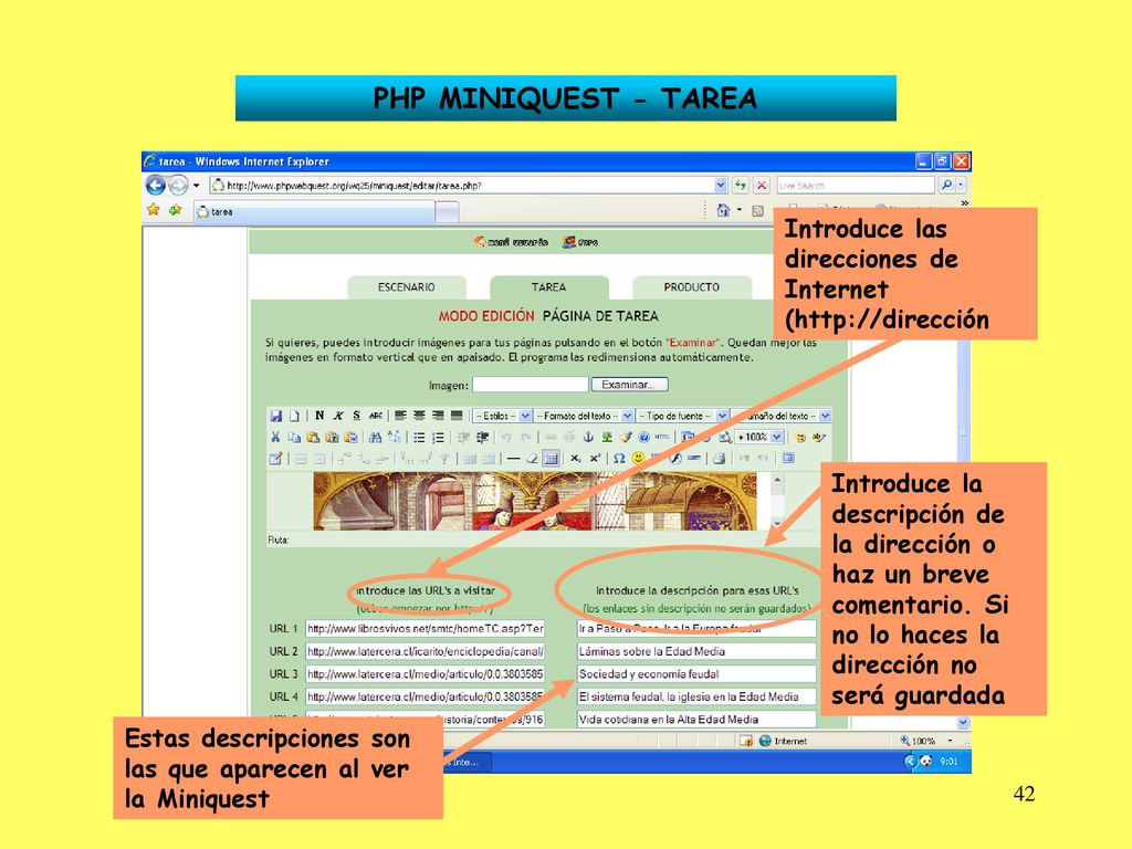 PHP MINIQUEST - TAREA Introduce las direcciones de Internet (