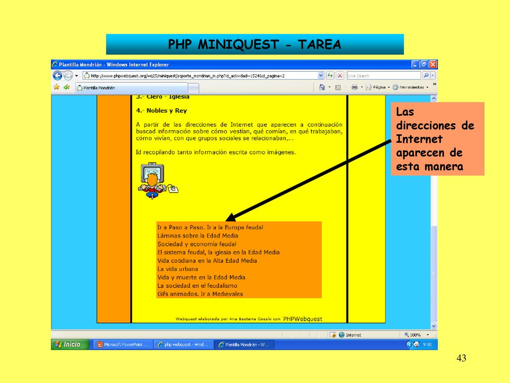 PHP MINIQUEST - TAREA Las direcciones de Internet aparecen de esta manera