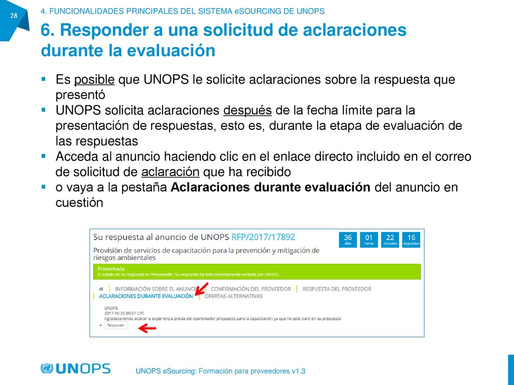 6. Responder a una solicitud de aclaraciones durante la evaluación