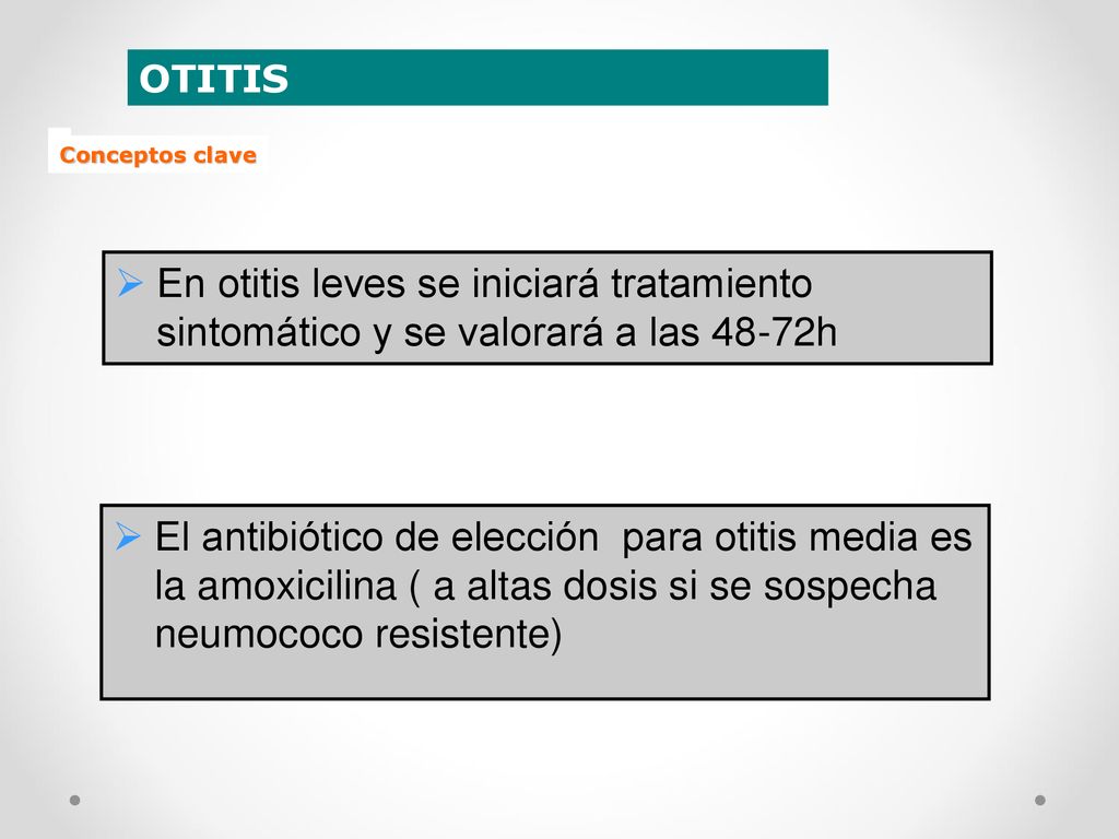 OTITIS Conceptos clave. En otitis leves se iniciará tratamiento sintomático y se valorará a las 48-72h.