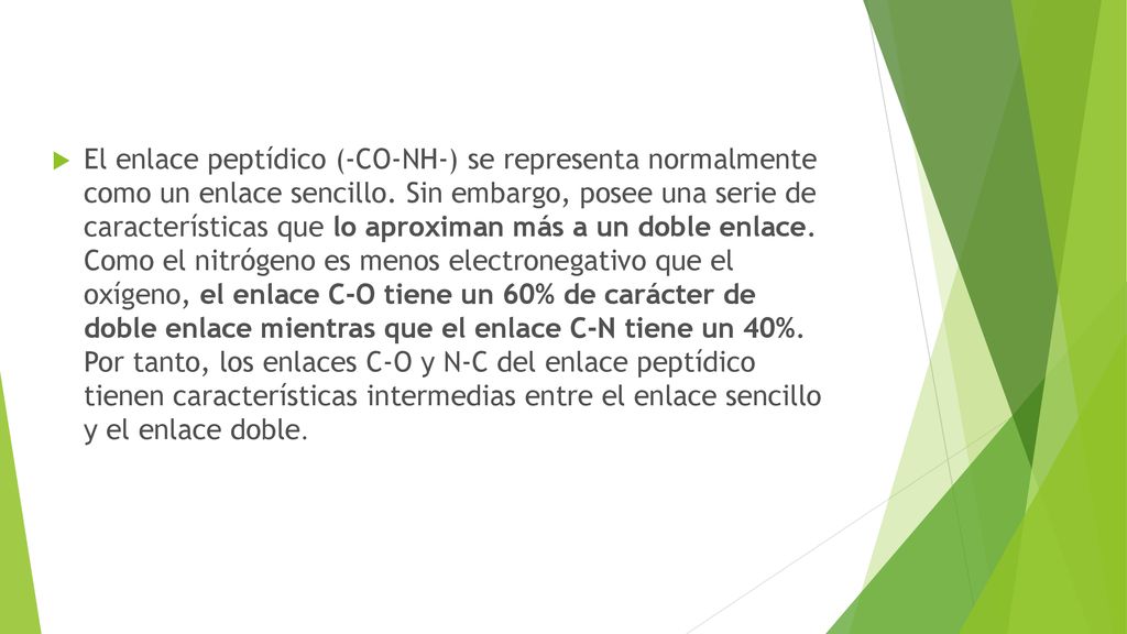 El enlace peptídico (-CO-NH-) se representa normalmente como un enlace sencillo.