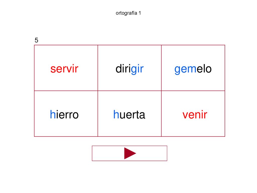 ortografía 1 5 servir dirigir gemelo hierro huerta venir