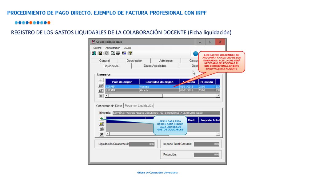 PROCEDIMIENTO DE PAGO DIRECTO. EJEMPLO DE FACTURA PROFESIONAL CON IRPF