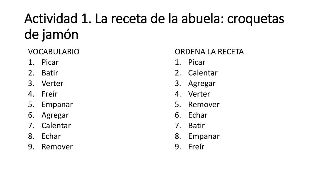 Actividad 1. La receta de la abuela: croquetas de jamón