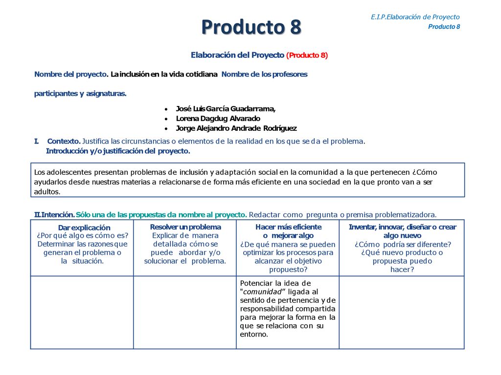 Producto 8 Elaboración del Proyecto (Producto 8)
