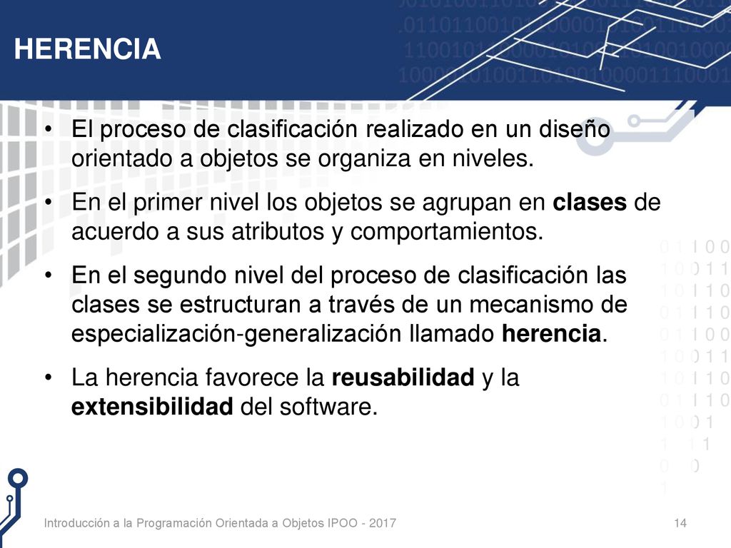 HERENCIA El proceso de clasificación realizado en un diseño orientado a objetos se organiza en niveles.