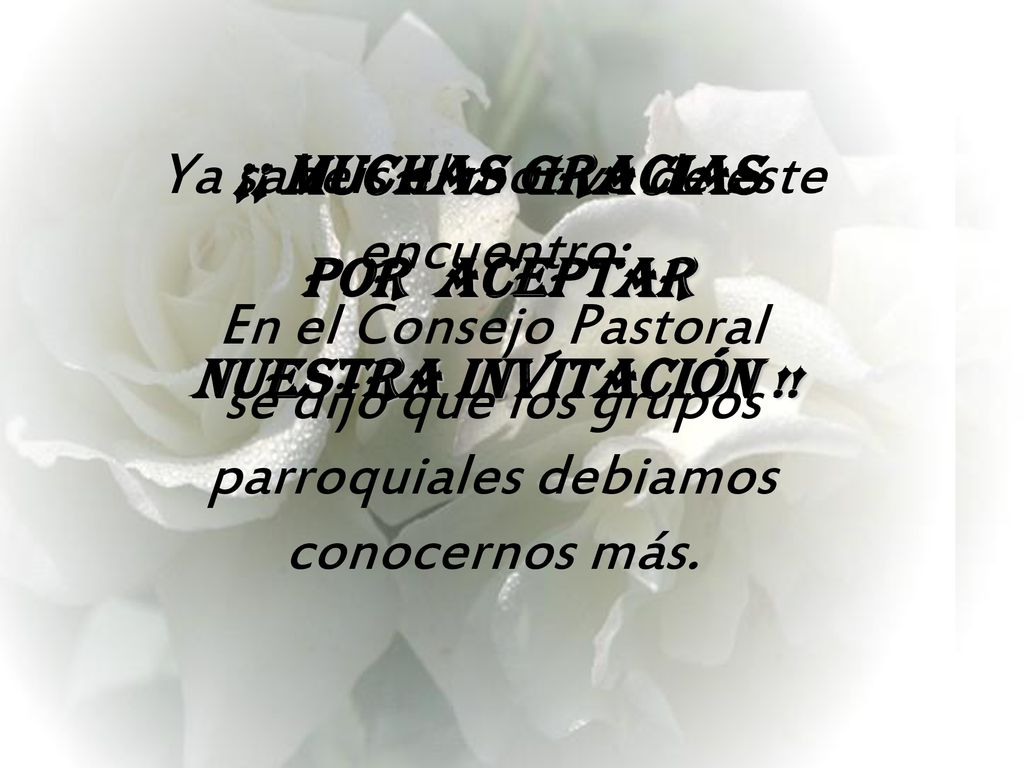 Ya sabéis el motivo de este encuentro: En el Consejo Pastoral se dijo que los grupos parroquiales debiamos conocernos más.