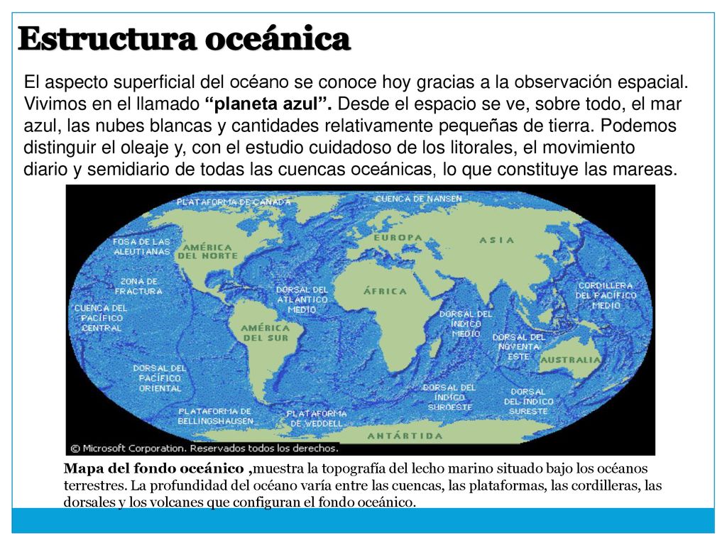 Estructura oceánica El aspecto superficial del océano se conoce hoy gracias a la observación espacial.