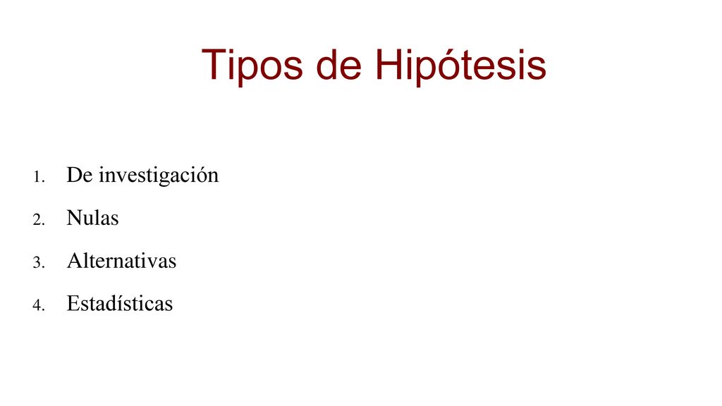 Tipos de Hipótesis De investigación Nulas Alternativas Estadísticas