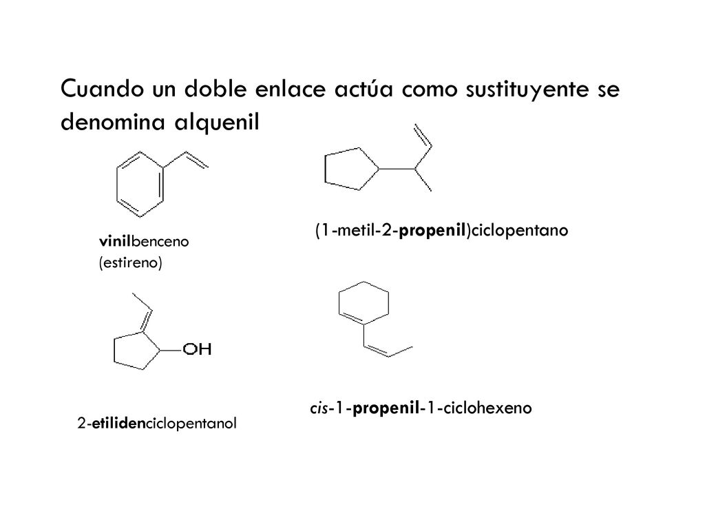 Cuando un doble enlace actúa como sustituyente se denomina alquenil