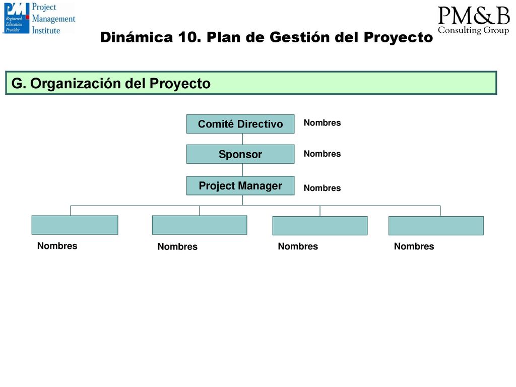 Dinámica 10. Plan de Gestión del Proyecto G. Organización del Proyecto