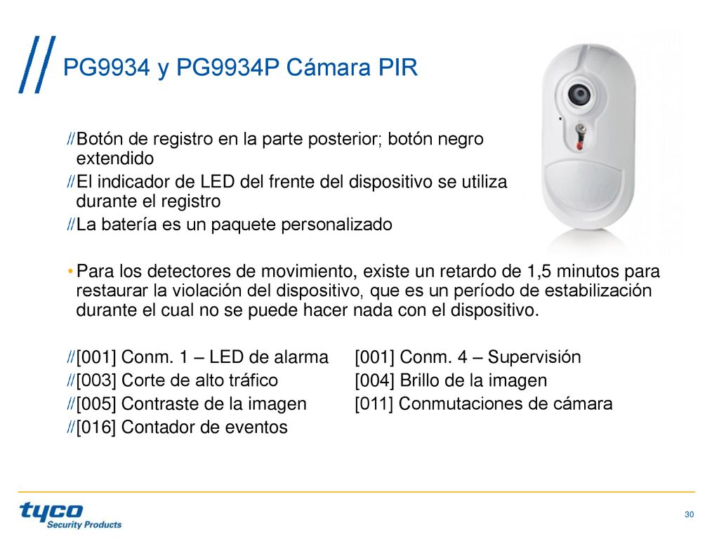 PG9934 y PG9934P Cámara PIR Botón de registro en la parte posterior; botón negro extendido.