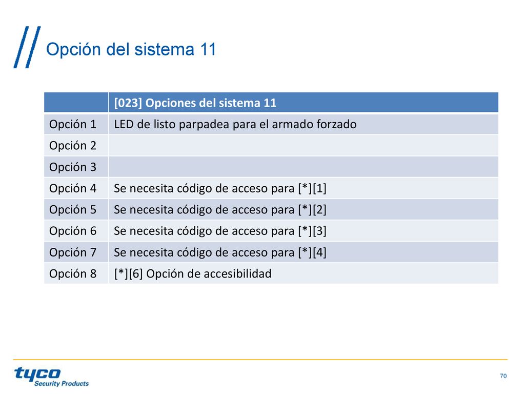 Opción del sistema 11 [023] Opciones del sistema 11 Opción 1