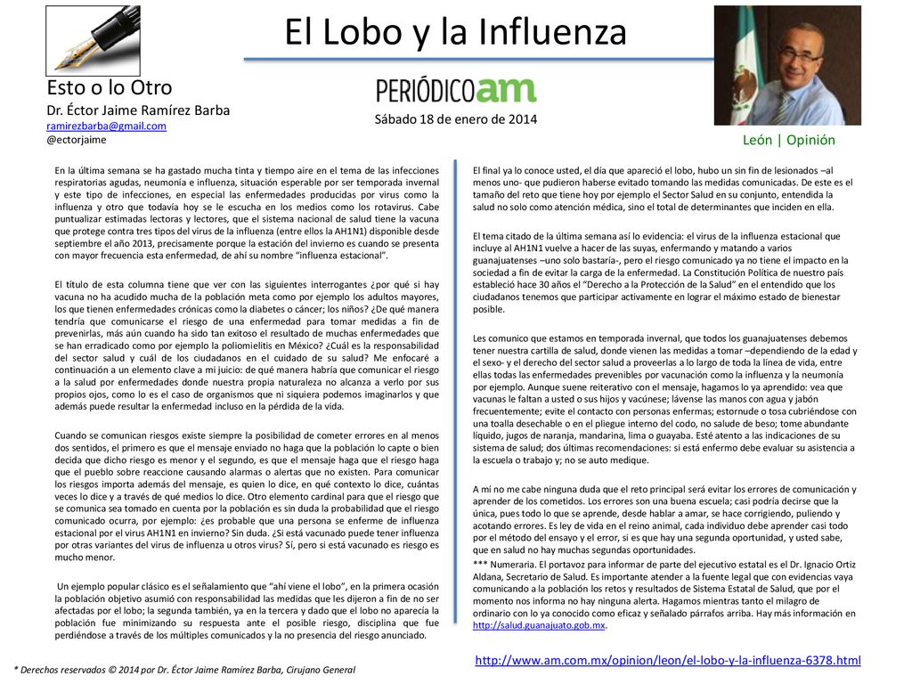 El Lobo y la Influenza Esto o lo Otro Dr. Éctor Jaime Ramírez Barba
