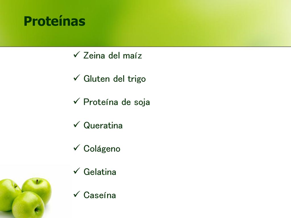 Proteínas Zeina del maíz Gluten del trigo Proteína de soja Queratina