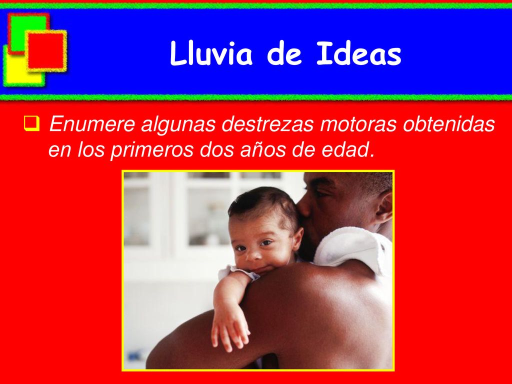 Lluvia de Ideas Enumere algunas destrezas motoras obtenidas en los primeros dos años de edad.