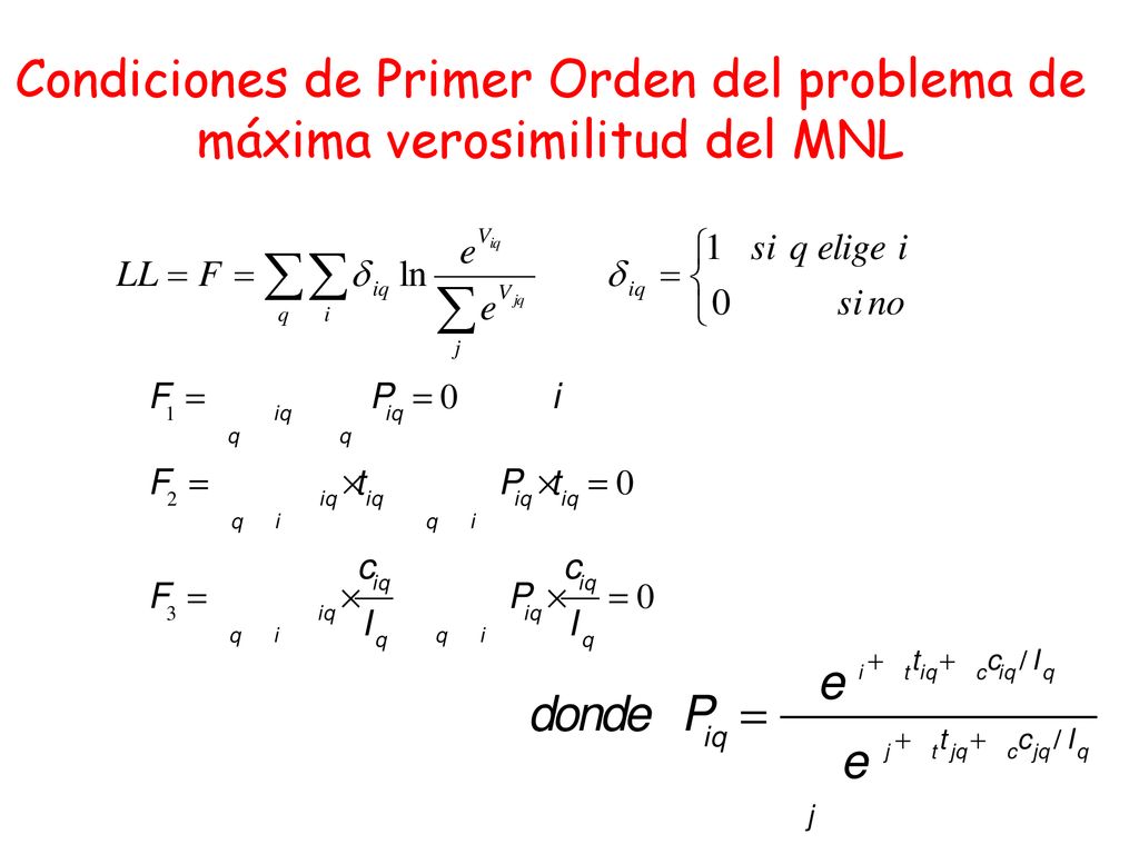 Condiciones de Primer Orden del problema de máxima verosimilitud del MNL