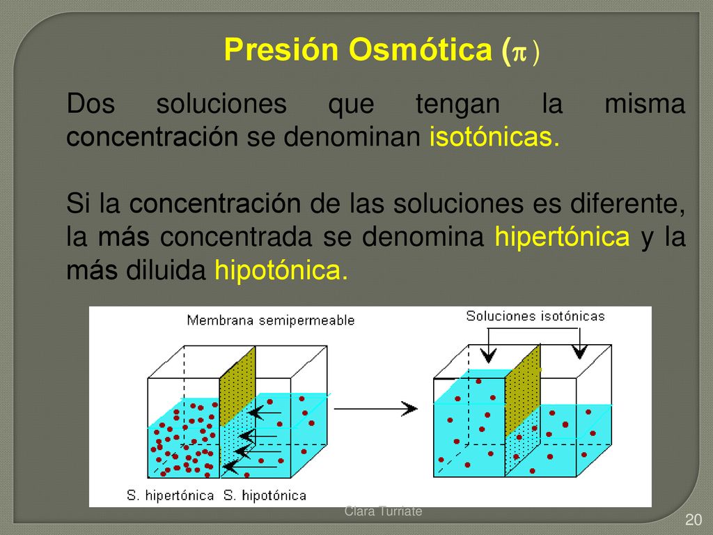 Presión Osmótica ( ) Dos soluciones que tengan la misma concentración se denominan isotónicas.