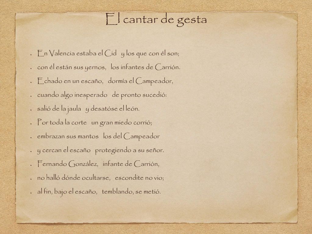 El cantar de gesta En Valencia estaba el Cid y los que con él son;
