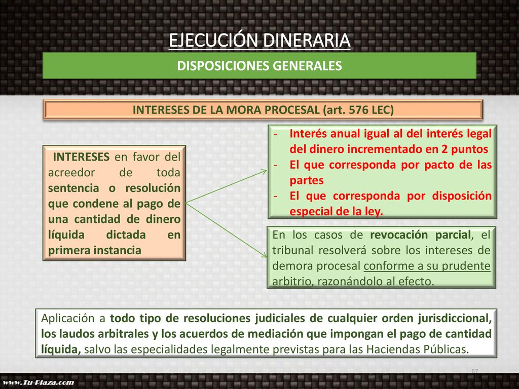 DISPOSICIONES GENERALES INTERESES DE LA MORA PROCESAL (art. 576 LEC)
