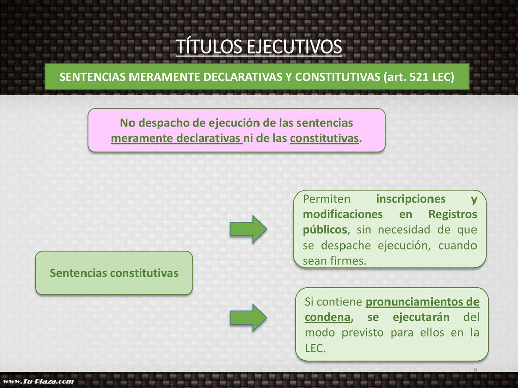 TÍTULOS EJECUTIVOS SENTENCIAS MERAMENTE DECLARATIVAS Y CONSTITUTIVAS (art. 521 LEC)