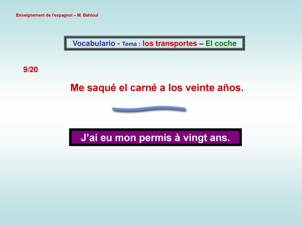 Me saqué el carné a los veinte años. J’ai eu mon permis à vingt ans.
