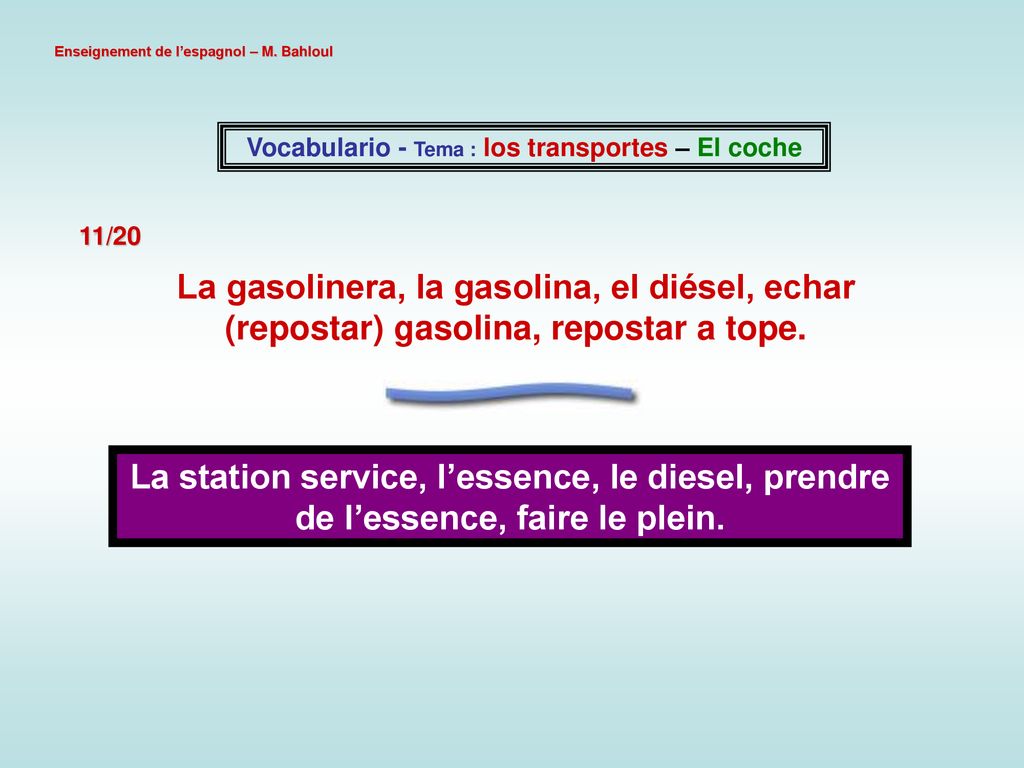 Vocabulario - Tema : los transportes – El coche