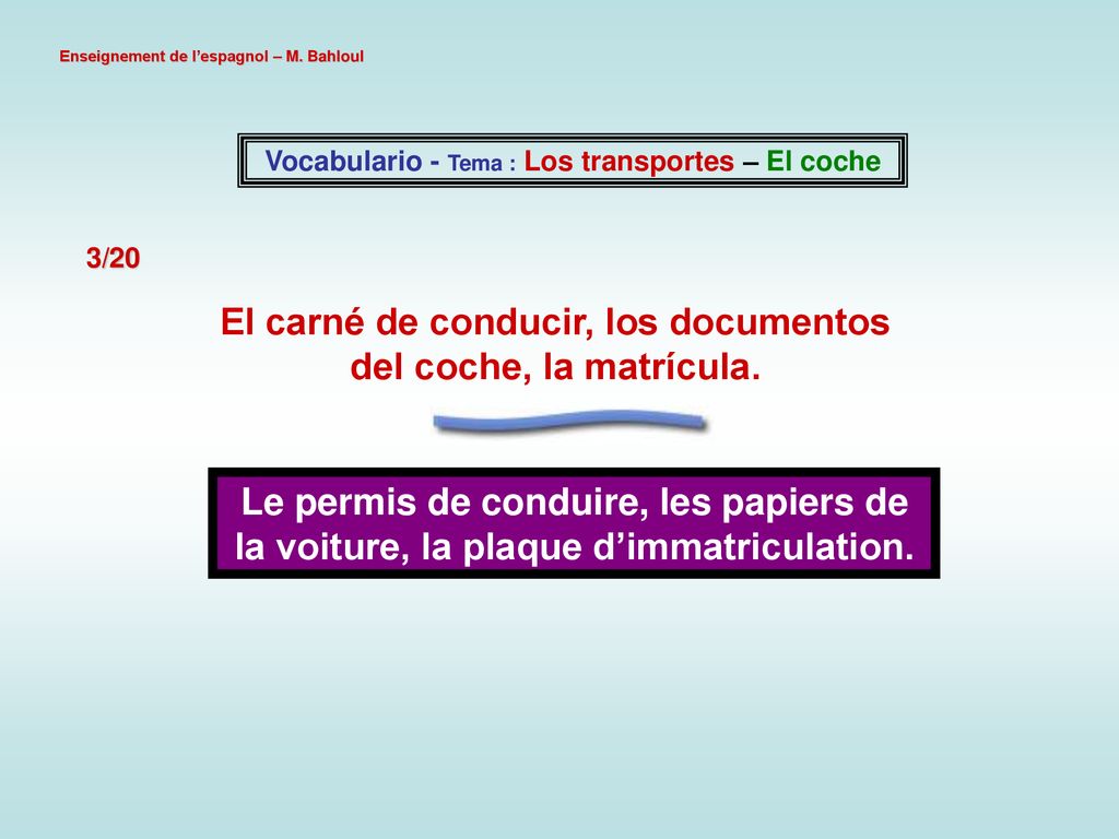 El carné de conducir, los documentos del coche, la matrícula.