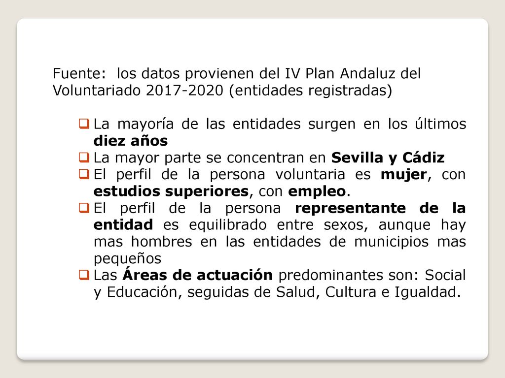 Fuente: los datos provienen del IV Plan Andaluz del Voluntariado (entidades registradas)