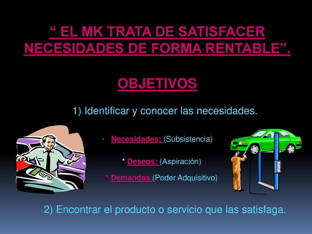 EL MK TRATA DE SATISFACER NECESIDADES DE FORMA RENTABLE .