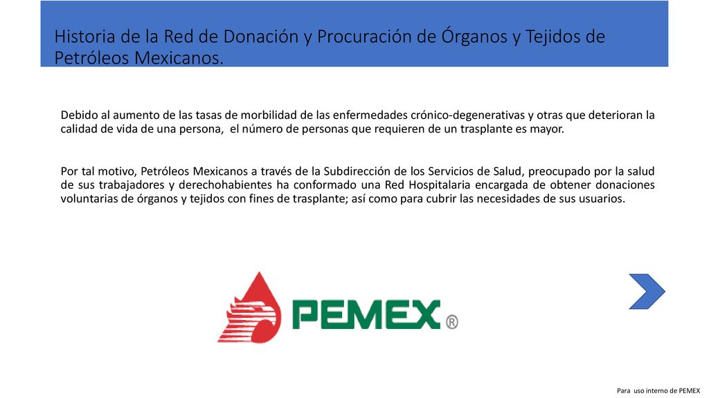 Historia de la Red de Donación y Procuración de Órganos y Tejidos de Petróleos Mexicanos.
