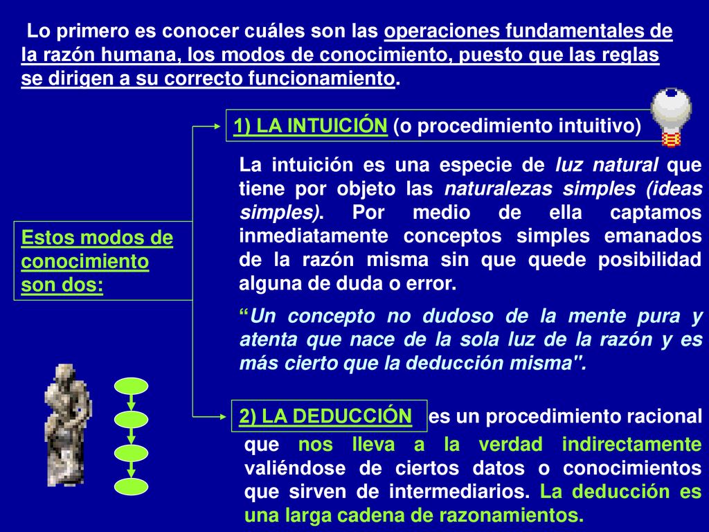 Lo primero es conocer cuáles son las operaciones fundamentales de la razón humana, los modos de conocimiento, puesto que las reglas se dirigen a su correcto funcionamiento.