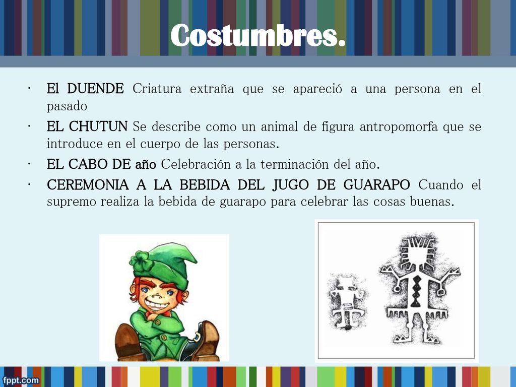 Costumbres. El DUENDE Criatura extraña que se apareció a una persona en el pasado.