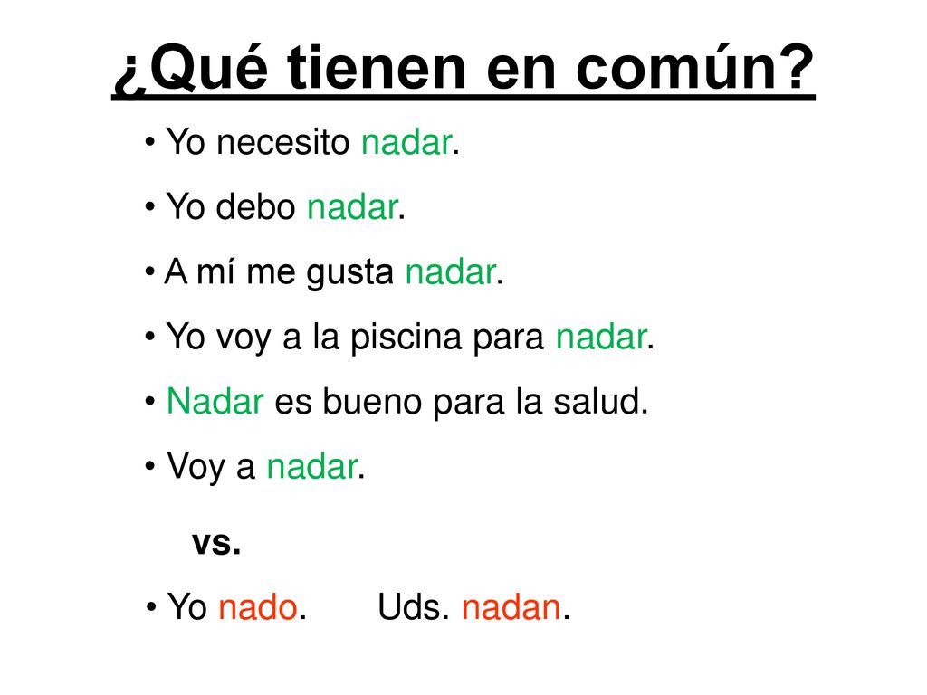 ¿Qué tienen en común Yo necesito nadar. Yo debo nadar.