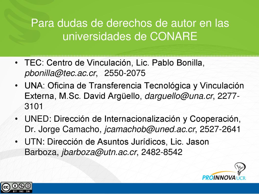 Para dudas de derechos de autor en las universidades de CONARE