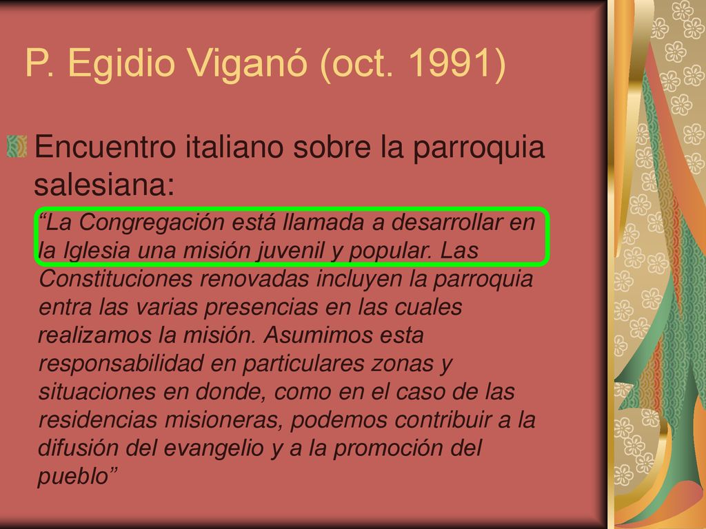 P. Egidio Viganó (oct. 1991) Encuentro italiano sobre la parroquia salesiana: