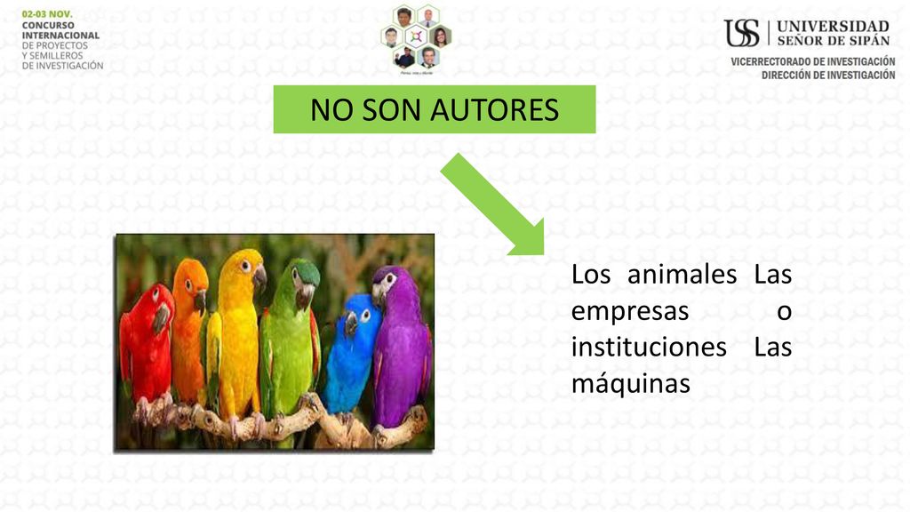 NO SON AUTORES Los animales Las empresas o instituciones Las máquinas