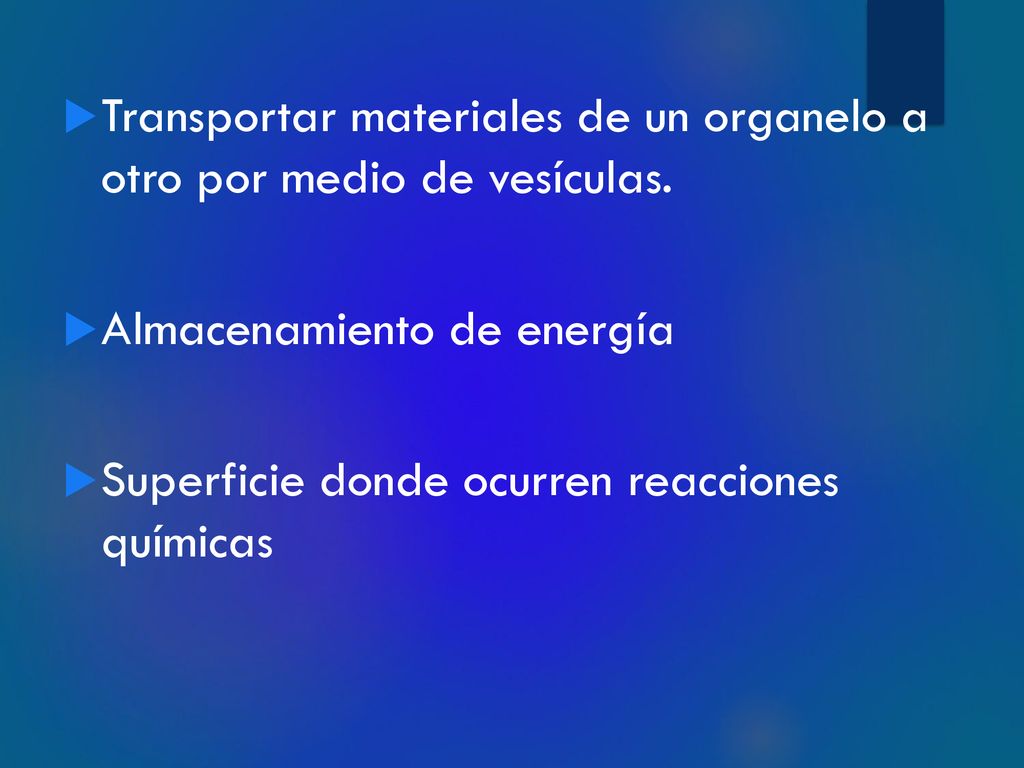 Transportar materiales de un organelo a otro por medio de vesículas.