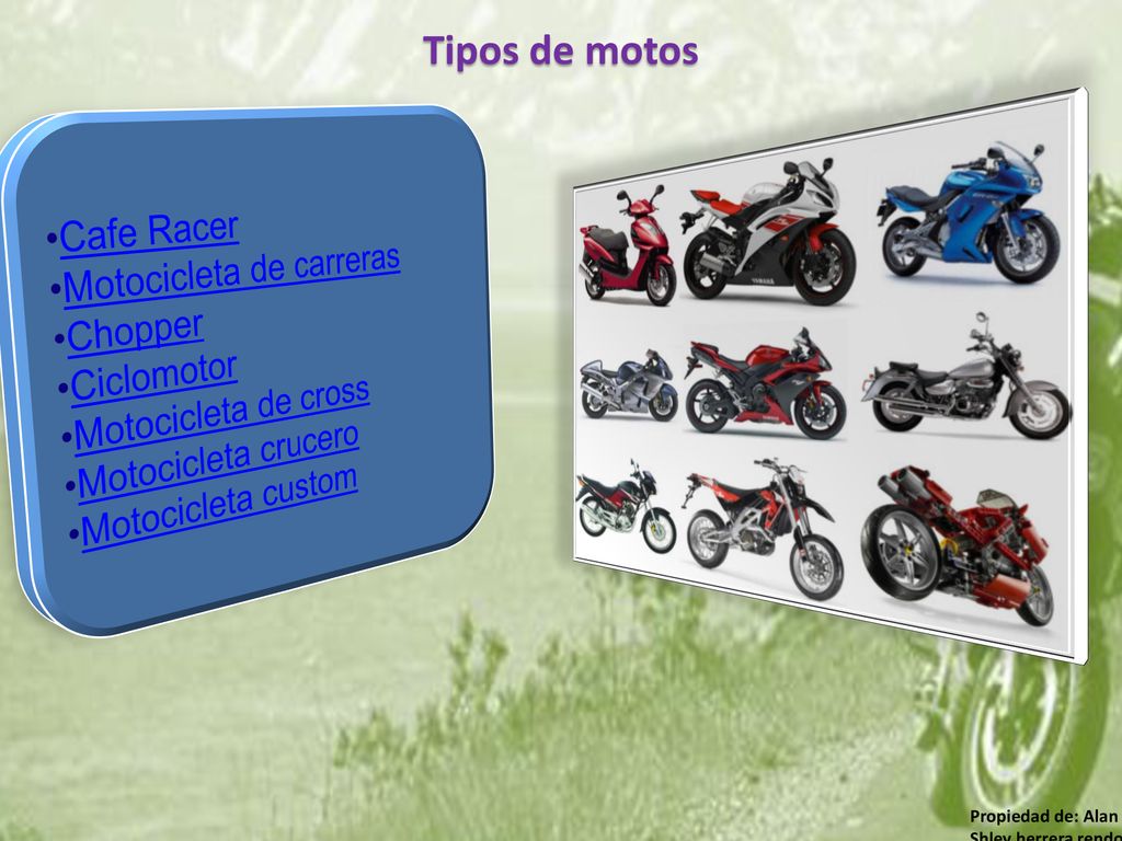 Tipos de motos Cafe Racer Motocicleta de carreras Chopper Ciclomotor