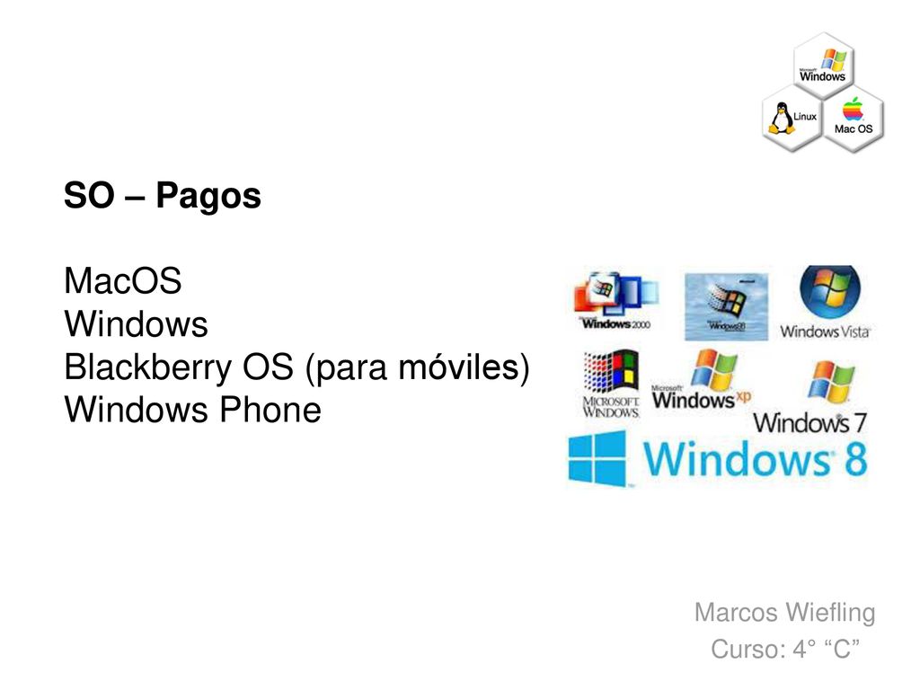 SO – Pagos MacOS Windows Blackberry OS (para móviles) Windows Phone