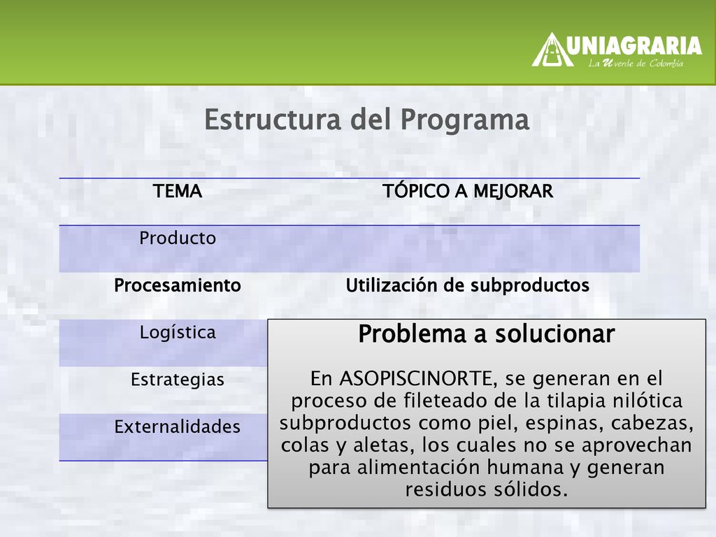 Estructura del Programa Utilización de subproductos