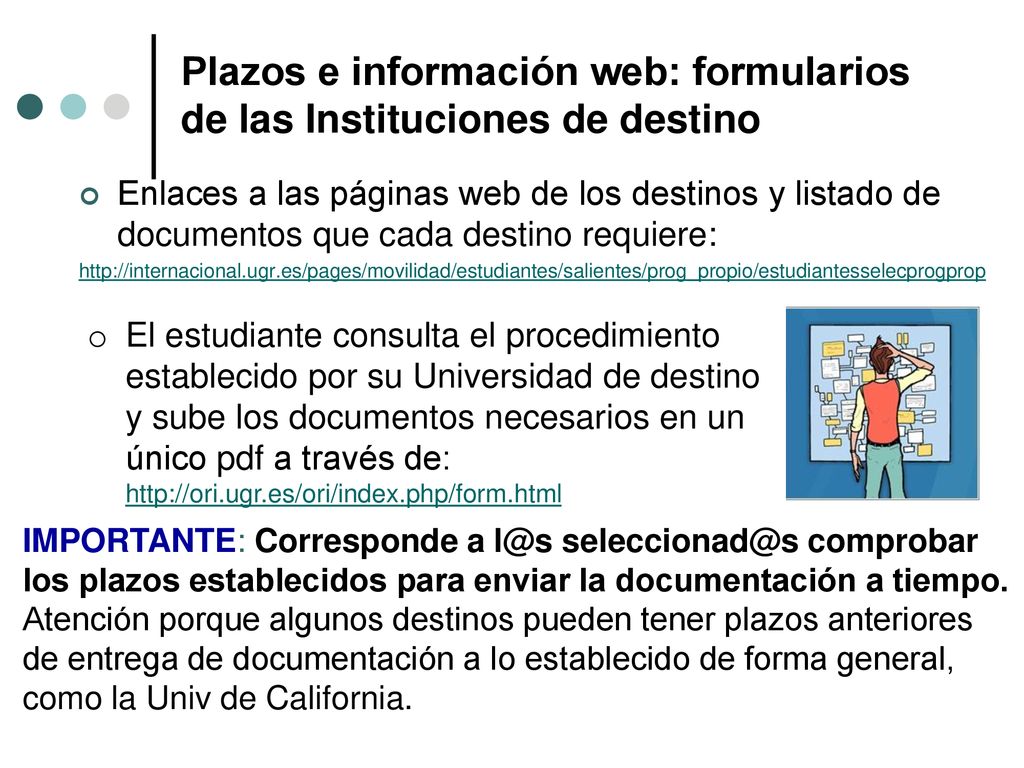 Plazos e información web: formularios de las Instituciones de destino