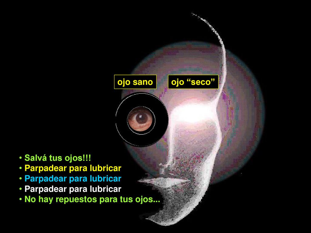 ojo sano ojo seco Salvá tus ojos!!! Parpadear para lubricar No hay repuestos para tus ojos...