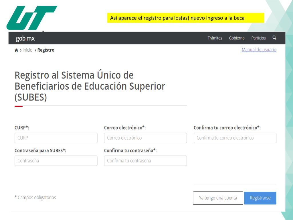 Así aparece el registro para los(as) nuevo ingreso a la beca