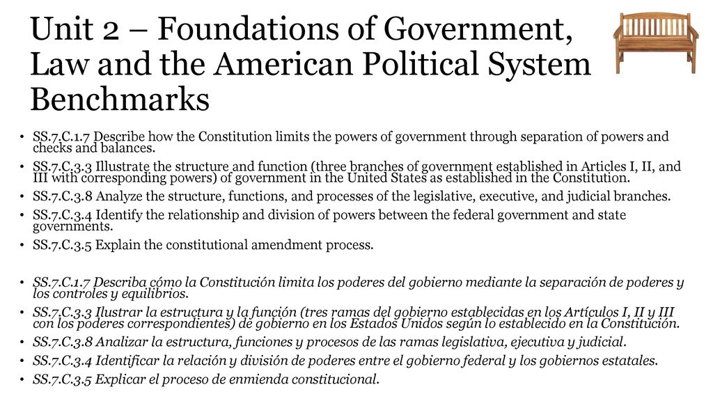 Unit 2 – Foundations of Government, Law and the American Political System Benchmarks