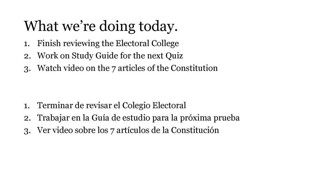 What we’re doing today. Finish reviewing the Electoral College