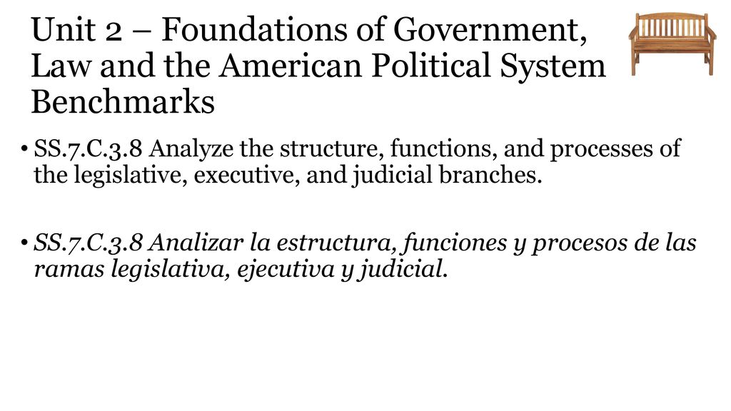 Unit 2 – Foundations of Government, Law and the American Political System Benchmarks