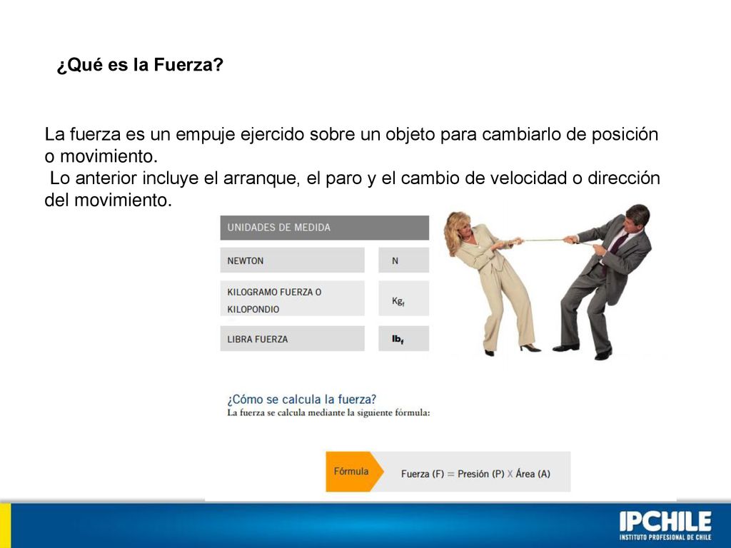 ¿Qué es la Fuerza La fuerza es un empuje ejercido sobre un objeto para cambiarlo de posición o movimiento.